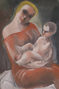 Béla KADAR - Drawing-Watercolor - Mother and Child
