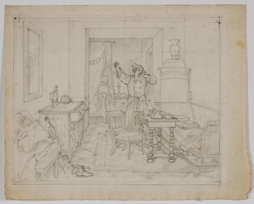 Adam BRENNER - Dibujo Acuarela - "Self-Portrait in Interior" by Adam Brenner, ca 1820