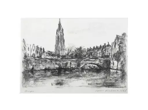 Isamu HIRAKAWA - Dessin-Aquarelle - Scène de canal à Bruges II