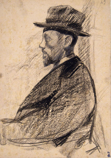 Libero ANDREOTTI - Disegno Acquarello - PORTRAIT OF A MAN WITH BEARD AND HAT, IN PROFILE