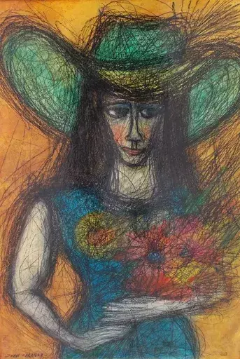 Juan CARRILLO - Painting - Femme au bouquet