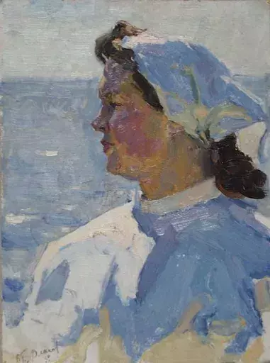 ウラジーミル・グリゴーリエヴィッチ・ウラーソフ - 绘画 - Woman and the Sea", Soviet Socialist Realism
