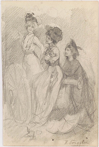 Hermann TORGGLER - Drawing-Watercolor - "Three Ladies", Drawing, ca 1900 
