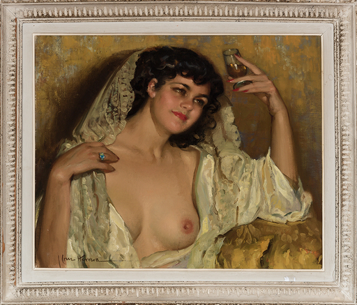 José CRUZ HERRERA - Gemälde - Retrato femenino con copa