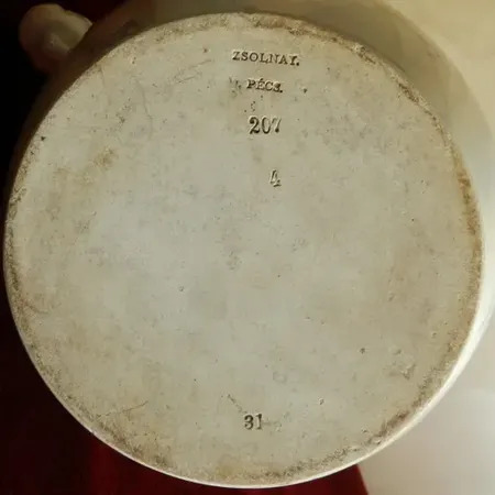 Pitcher Zsolnay Pecs Hungary with Hungarian Vyžle 19 century by