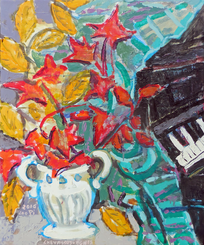 Jean-Pierre CHEVASSUS-AGNES - Peinture - fleurs d'automne devant mon piano 