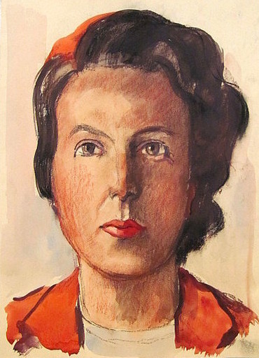 Paul MECHLEN - Dibujo Acuarela - Frauenporträt im Profil. 