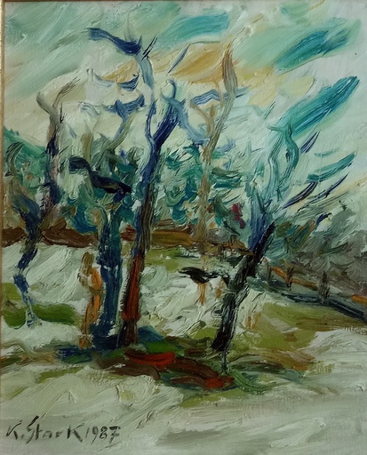 Karl STARK - Peinture - Blick in den Garten bei Frühlingsbeginn