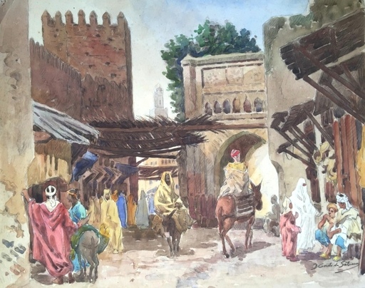 B. CONDE DE SATRINO - Drawing-Watercolor - Morocco – A door in Taza 