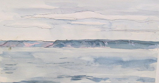 Paul MECHLEN - Dibujo Acuarela - Küstenszenerie am Meer. 