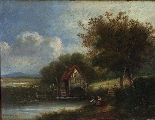 Patrick NASMYTH - Gemälde - Fishing by the Mill