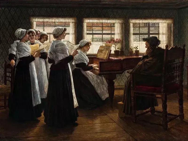 Walter FIRLE - Gemälde - Morgengesang in einem holländischen Waisenhaus, 1884