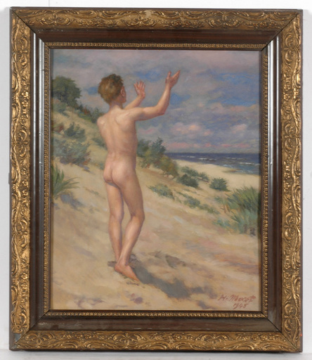 Hermann MOEST - Peinture - Hermann Moest (1868-1945) "The boy at the beach of Usedom"