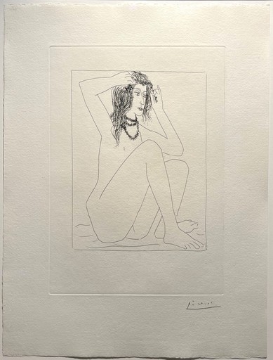 巴勃罗•毕加索 - 版画 - Suite Vollard: Femme nue se couronnant de fleurs