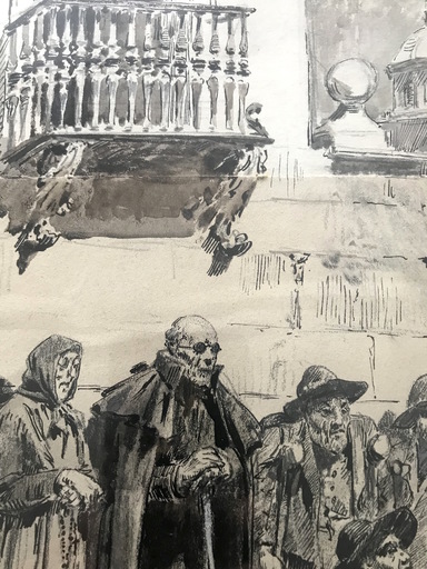 Ulpiano CHECA Y SANZ - Drawing-Watercolor - La cour des miracles - Corte de los milagros - Victor Hugo