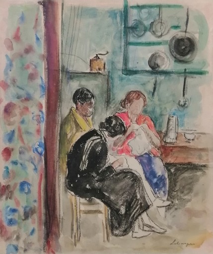 Henri Baptiste LEBASQUE - Drawing-Watercolor - Femmes dans un intérieur