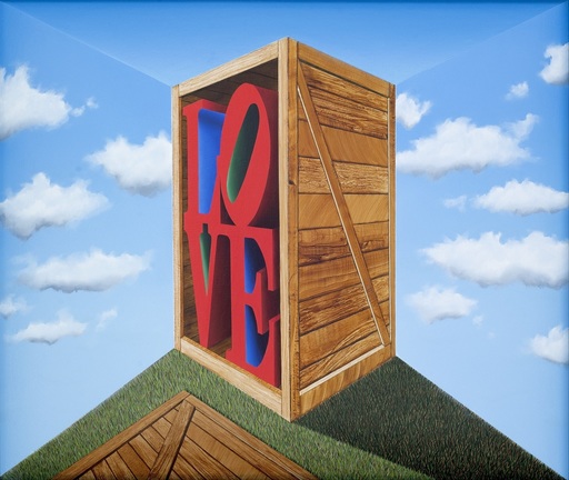 Patrick HUGHES - Painting - Love Love Love