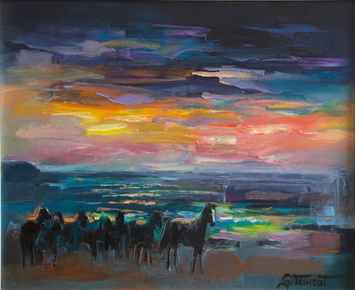 Georges TRINCOT - Gemälde - (25W) Abendstimmung in der Camargue