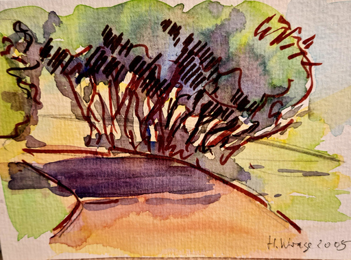 Hans WRAGE - Zeichnung Aquarell - Bäume am Weg - # 23953