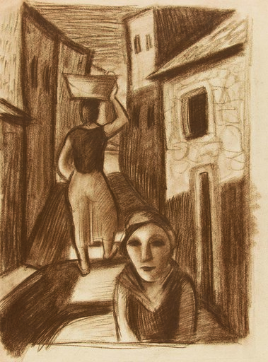 Karl HAUK - Zeichnung Aquarell - Street in Arbe, 1929