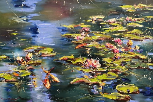 Diana MALIVANI - Peinture - Nénuphars en fleur