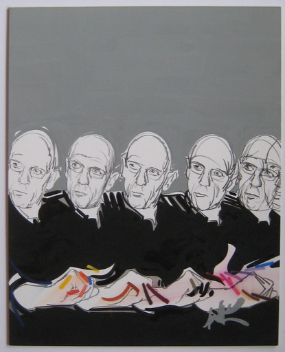 Raymond MORETTI - Drawing-Watercolor - DESSIN MICHEL FOUCAULT GOUACHE SIGNÉ MAIN HANDSIGNED DRAWING