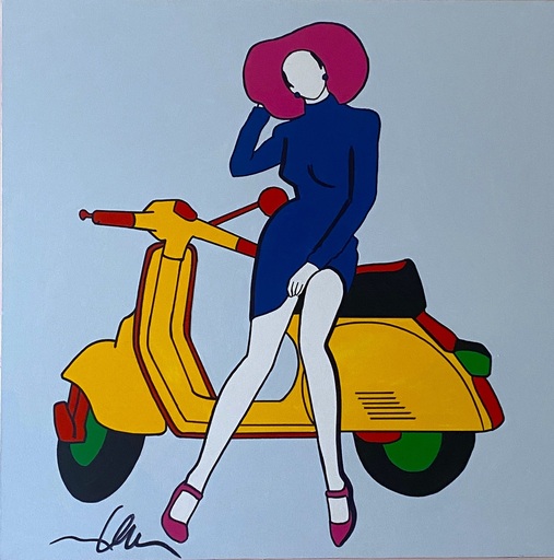 Marco LODOLA - Pintura - Stand-by con cappello rosa
