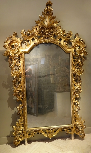 Large baroque mirror in carved and gilded wood, Italy 19th c