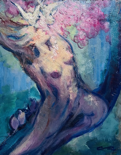 Marcel HOCQ - Pintura - La Jeune femme aux fleurs