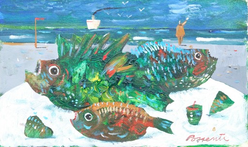 Antonio POSSENTI - Pittura - Tavola con pesci