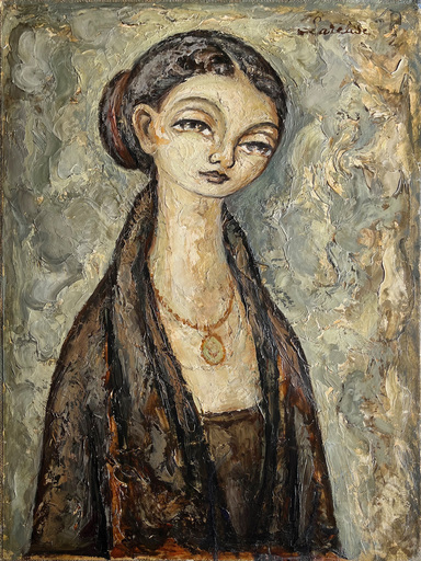 Jean LAREUSE - Pittura - Jeune femme au médaillon
