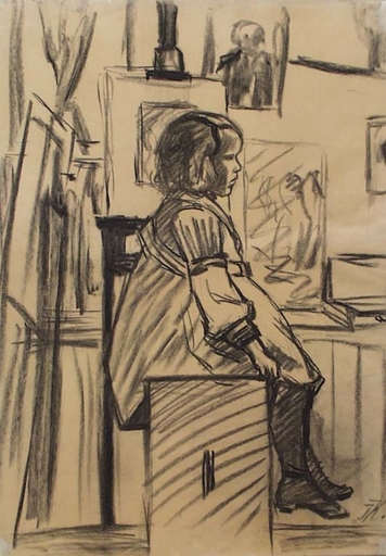 Josef KALOUS - Drawing-Watercolor - "Artist's Daughter" by Josef Kalous, ca 1915  