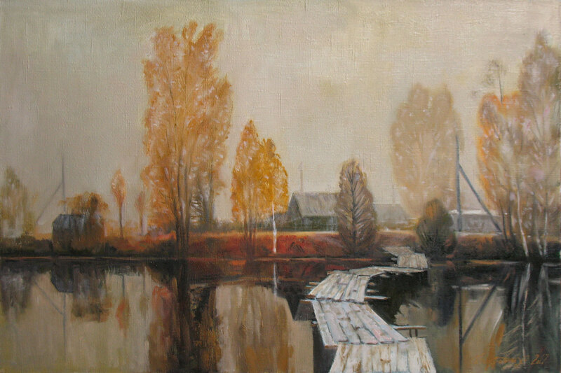 Alexander BEZRODNYKH - Gemälde - morning..autumn.bridge 