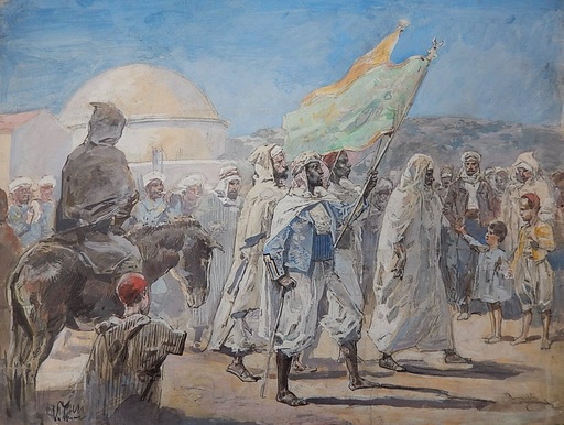 Louis DENIS-VALVÉRANE - Zeichnung Aquarell - The Parade - Algeria Circa 1895-1899