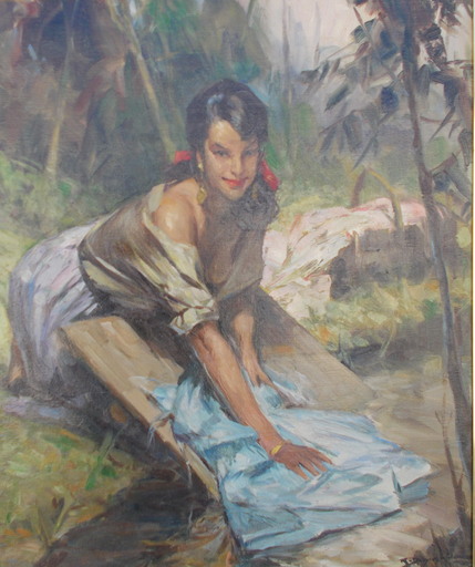 Richard DURANDO TOGO - Gemälde - La lavandière