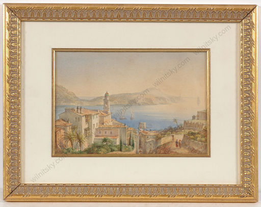 Ercole TRACHEL - 水彩作品 - "Motif of Nice, Côte d'Azur", watercolor, ca. 1850