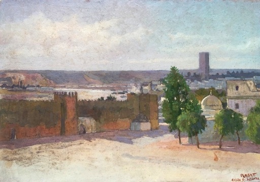 B. CONDE DE SATRINO - Painting - Morocco - Rabat - View of the ramparts – circa 1906 (recto)
