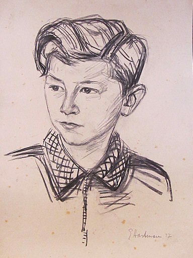Erich HARTMANN - Dessin-Aquarelle - Porträt eines Jungen. 