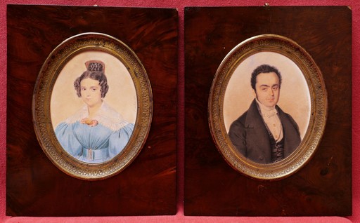 Frédéric MILLET - Miniature - Portraits d'un homme et de sa femme