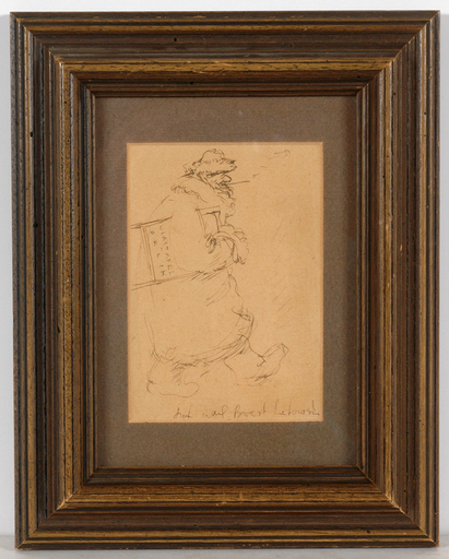 Emil ORLIK - Disegno Acquarello - "To Brest-Litovsk!" (grotesque self-portrait), drawing 