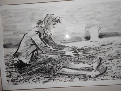 Frans MASEREEL - Disegno Acquarello - Remendeuse de filets - Het herstel van visnetknoopen