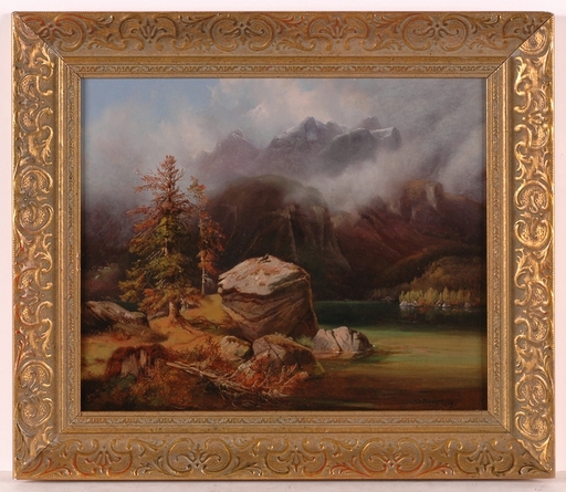 Ludwig NEELMEYER - Painting - "Alpine Landscape", 1849, Oil/Panel