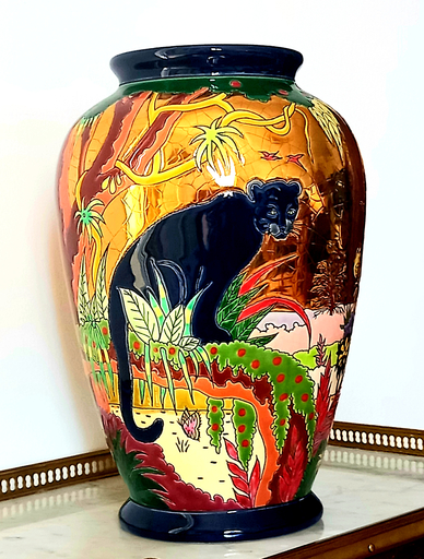 Alain THOMAS - 陶瓷  - Grand vase les panthères