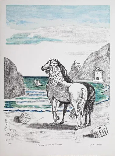 Giorgio DE CHIRICO - Stampa-Multiplo - Cavalli in riva al tirreno, 1970