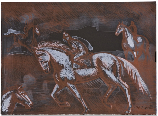Raúl ANGUIANO VALADEZ - 版画 - Onyx Horses