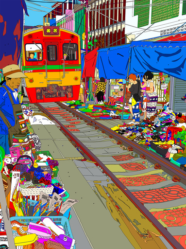 Marco SANTANIELLO - 版画 - Meikong Train Market 