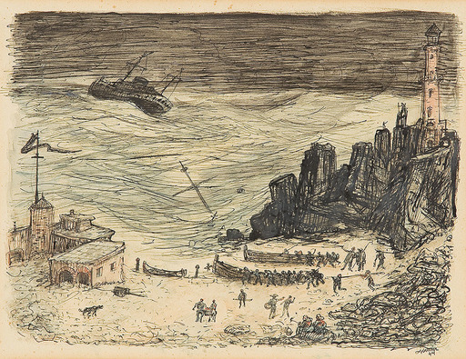 Alfred KUBIN - Zeichnung Aquarell - Shipwreck, 1944
