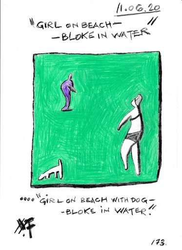 Harry BARTLETT FENNEY - Drawing-Watercolor - girl on beach,  bloke in water 