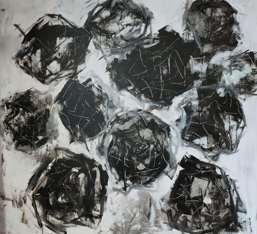 Anastasia VASILYEVA - 绘画 - Black Roses Large-Scale Interior Monochrome Painting