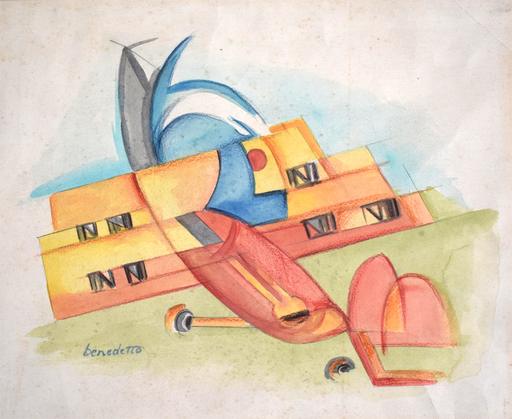 Enzo BENEDETTO - Drawing-Watercolor - Untitled [Biplane] | Senza titolo [Biplano],